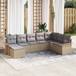 vidaXL Set de jardin 8 pièces avec coussins beiges en rotin synthétique