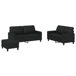 vidaXL Ensemble de canapés 3 Pièces avec coussins Noir Similicuir
