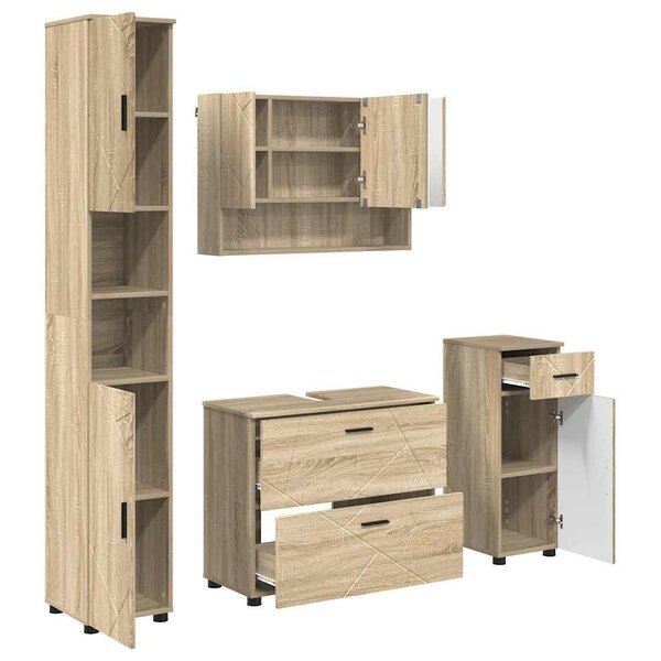 vidaXL Ensemble de mobilier de salle de bain 4 Pièces Chêne sonoma