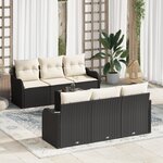 vidaXL Ensemble de Canapé de Jardin 7 Pièces avec Coussins en Poly Rattan Noir