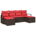 vidaXL Ensemble de canapé de jardin avec coussin 6 Pièces Marron et rouge