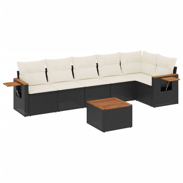 vidaXL Salon de jardin 7 Pièces avec coussins noir résine tressée