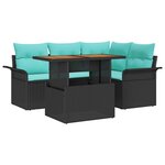 vidaXL Ensemble de canapé de jardin avec coussin 5 Pièces Noir et bleu