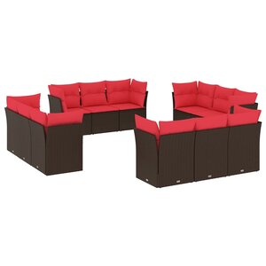 vidaXL Salon de jardin avec coussins 12 Pièces marron résine tressée