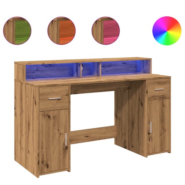 vidaXL Bureau avec lumières LED chêne artisanal bois d'ingénierie