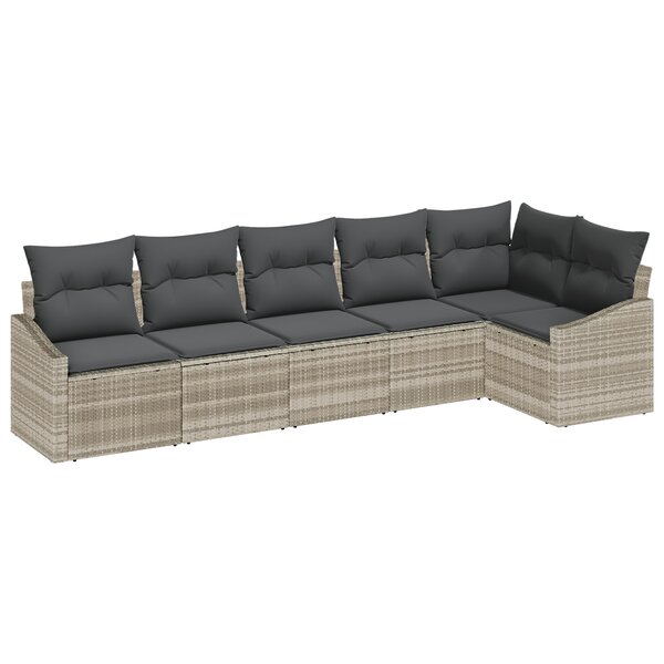 vidaXL Ensemble de canapé de jardin de 6 pièces avec coussins gris clair en poly rotin