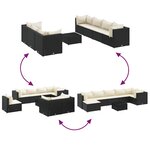vidaXL Salon de jardin 8 Pièces avec coussins noir résine tressée