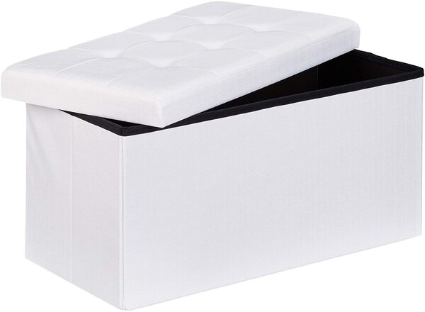 Tabouret banquette pouf de rangement pliant coffre repose-pieds 76 cm lin blanc 13_0002337_6