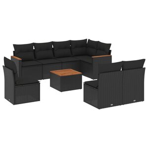 vidaXL Salon de jardin 9 Pièces avec coussins noir résine tressée