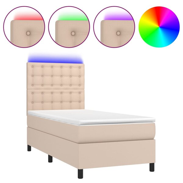 vidaXL Sommier à lattes de lit avec matelas et LED Cappuccino 90x200cm
