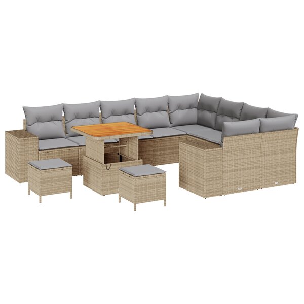 Ensemble de 12 pièces de canapé de jardin avec coussins beige poly rotin