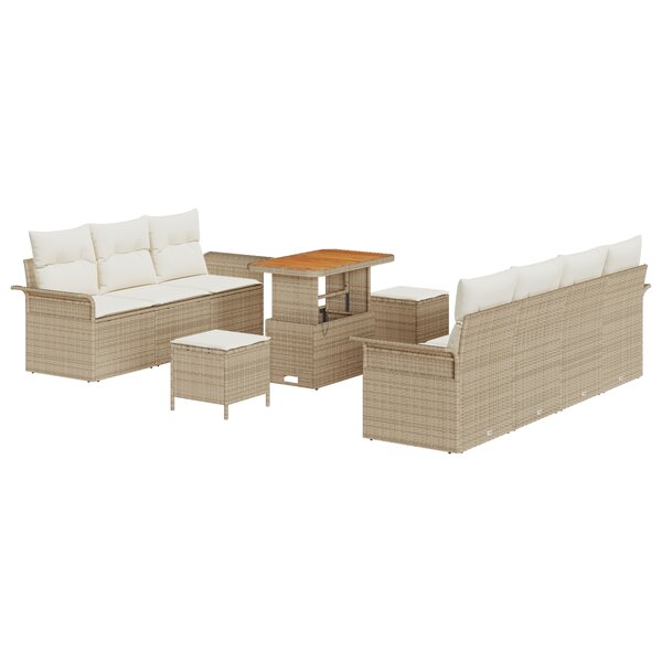 Canapé de jardin de 10 pièces avec coussins - Rotin poly beige Acacia