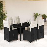 vidaXL Ensemble de bistro de jardin 7 Pièces coussins noir poly rotin