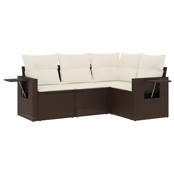 vidaXL Salon de jardin 4 Pièces avec coussins marron résine tressée