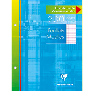 Etui carton 200 pages Feuillets mobiles 17x22 90g séyès  blanc CLAIREFONTAINE