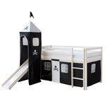 Lit mi-hauteur enfant toboggan tour pin rideau pirate noir 90x200