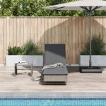 vidaXL Chaise longue avec roues et coussin gris résine tressée