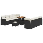 Ensemble de Canapés de Jardin 11 Pièces avec Coussins Noir Rotin Poly Acacia