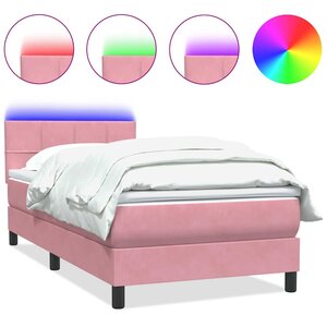 vidaXL Sommier à lattes de lit avec matelas et LED rose 90x210 cm velours