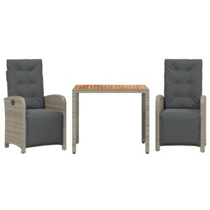 vidaXL Ensemble de bistro 3 Pièces avec coussins gris résine tressée