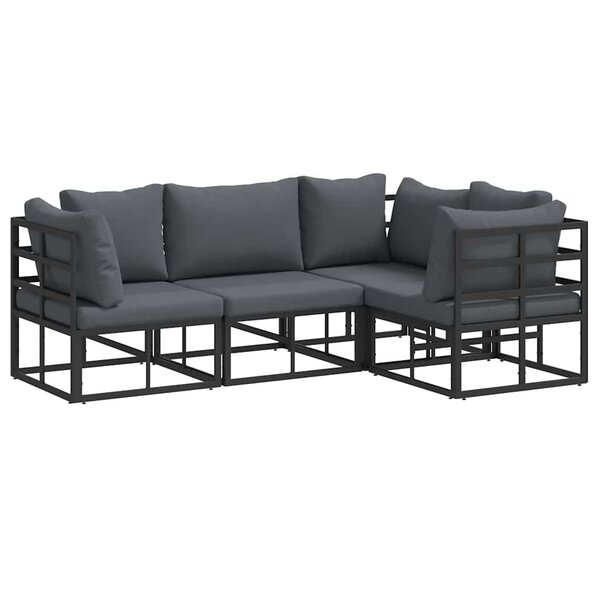 vidaXL Ensemble de canapé de jardin 4 pc Noir Aluminium