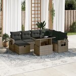 vidaXL Salon de jardin 8 Pièces avec coussins gris résine tressée