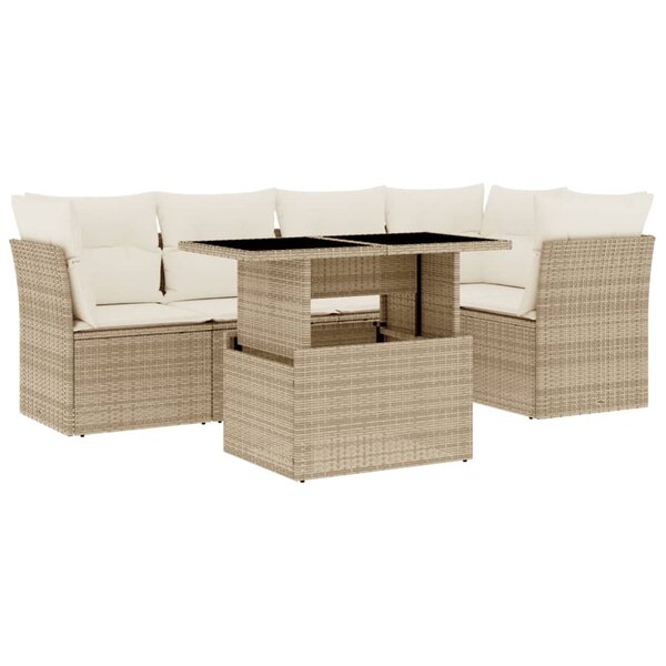 vidaXL Salon de jardin avec coussins 6 Pièces beige résine tressée