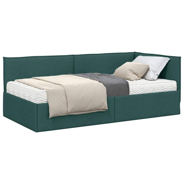vidaXL Cadre de lit d'angle avec matelas 2 pc Vert foncé 100 x 200 cm
