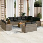 vidaXL Salon de jardin avec coussins 13 Pièces gris résine tressée