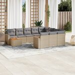 vidaXL Salon de jardin et coussins 11 Pièces mélange beige résine tressée