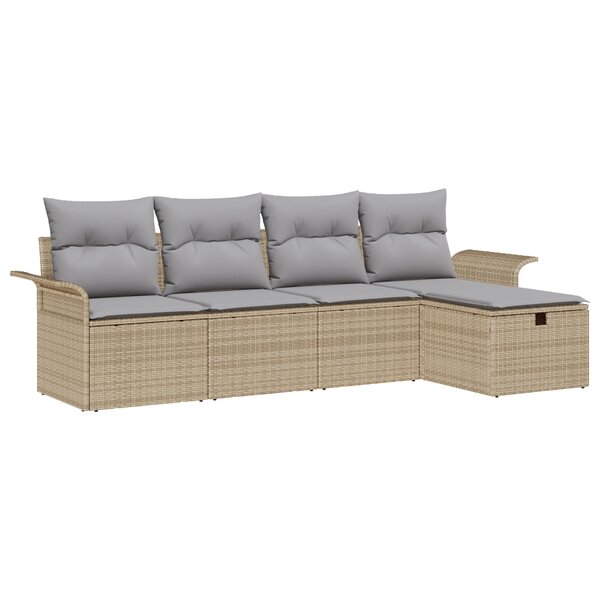 vidaXL Ensemble de canapés de jardin 5 pièces avec coussins Beige Poly Rattan