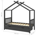 vidaXL Cadre de lit enfant avec tiroir gris foncé pin massif 80x160 cm