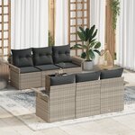 vidaXL Set de 7 Canapés de Jardin avec Coussins Gris Clair Poly Rattan