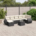 vidaXL Salon de jardin 8 Pièces avec coussins noir résine tressée