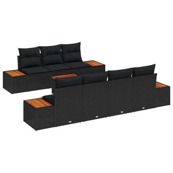 vidaXL Ensemble de canapé de jardin avec coussin 8 Pièces Noir Poly rotin