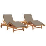 vidaXL Transats 2 Pièces avec coussins et table Taupe en bois massif d'acacia