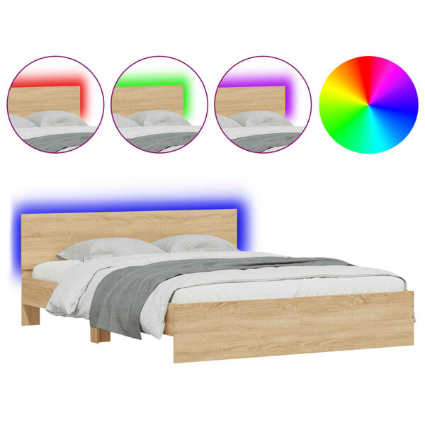 vidaXL Cadre de lit avec tête de lit et LED chêne sonoma 160x200 cm
