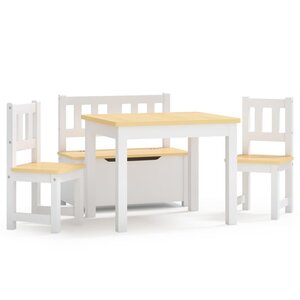 vidaXL Ensemble de table et chaises enfants 4 Pièces Blanc et beige MDF