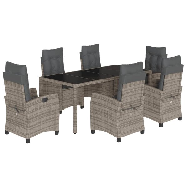 vidaXL Ensemble à manger de jardin et coussins 7 Pièces gris rotin