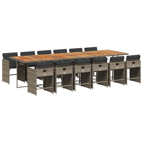 vidaXL Ensemble à manger de jardin coussins 13 Pièces gris résine tressée