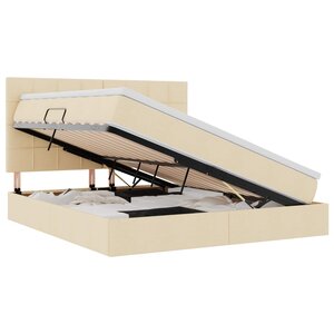 vidaXL Lit avec rangement et matelas Crème 160 x 200 cm tissu