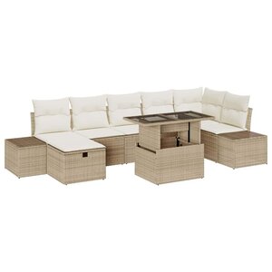 vidaXL Ensemble de canapé de jardin 8 Pièces Beige Poly rotin