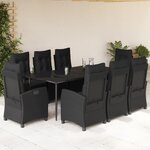vidaXL Ensemble à manger de jardin 9Pièces coussins noir résine tressée