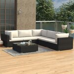 vidaXL Salon de jardin 6 Pièces avec coussins Résine tressée Noir