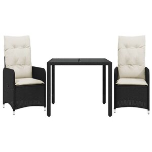 vidaXL Ensemble de bistro de jardin 3 Pièces coussins noir poly rotin