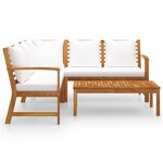 vidaXL Salon de jardin 4 Pièces avec coussin Crème Bois d'acacia solide