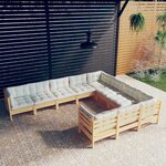 vidaXL Salon de jardin 10 Pièces avec coussins crème Bois de pin
