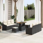 Canapé de jardin 9 pièces avec coussins crème en poly rotin
