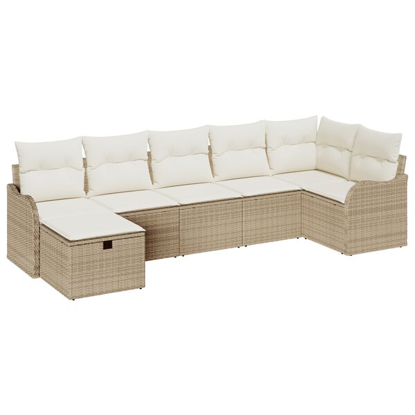 vidaXL Ensemble de canapés de jardin 7 pièces avec coussins beige poly rattan