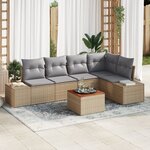 vidaXL Ensemble de Canapés de Jardin 6 pièces avec Coussins Beige Rattan Acacia